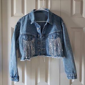 Vintage Cropped Fringe Denim Jacket